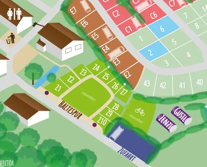 Zeltwiese, Bulliwiese und ZweiradZeltwiese bei Camping Stein